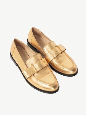 Tibi Morris Metallic Gold Leather Strap Loafers